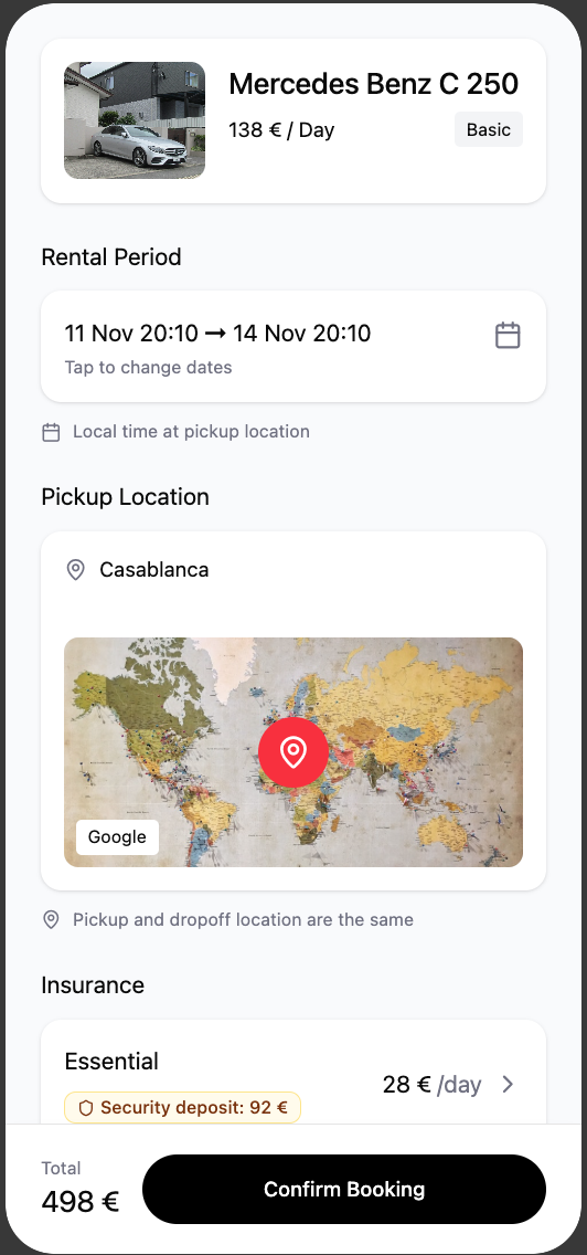 IVVER app booking confirmation screen